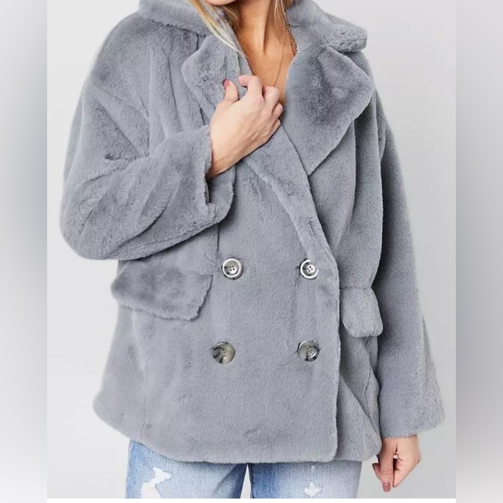 free people Kate XS OVERSIZED Gray Faux Fur Coat